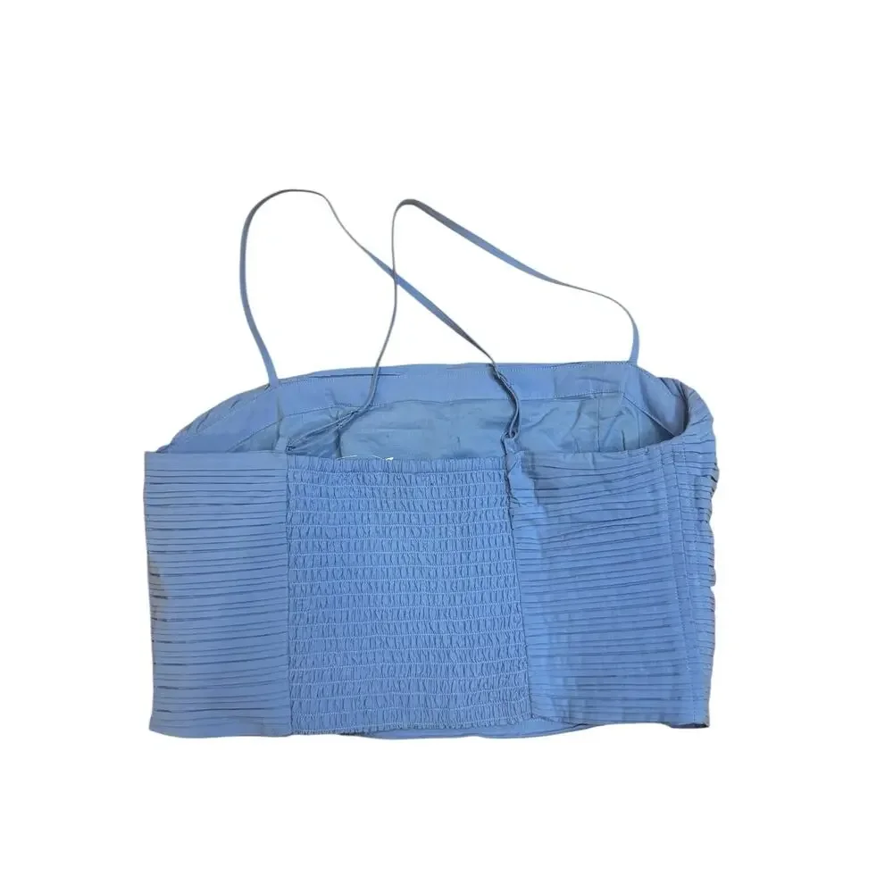 MADEWELL NWT Poplin Crop Tube Top Ornamental Blue Pleated Crisscross Size 6 - Picture 7 of 12